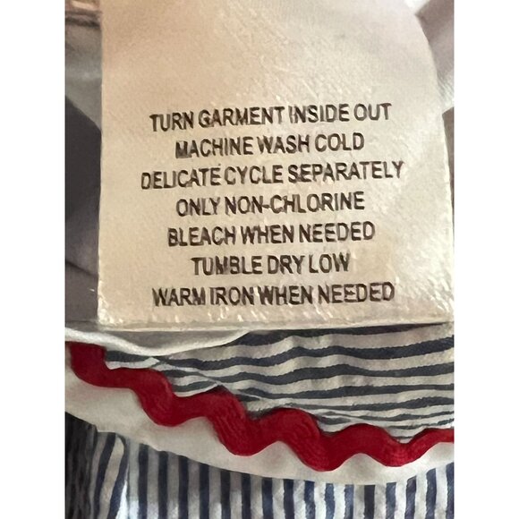 Good Lad Girls Nautical Seersucker Dress 2T Blue & White Stripes W/ Red Ric Rac - Picture 8 of 8